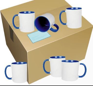 Caneca para Sublimação de Cerâmica Branca com Alça e Interior Azul Escuro - 12un