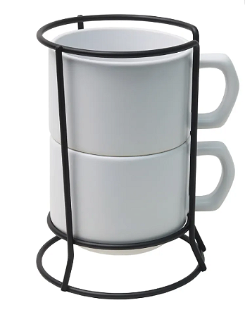 Kit Sunrise 2 xicara Branco Fosca C/Suporte Preto - 150ML