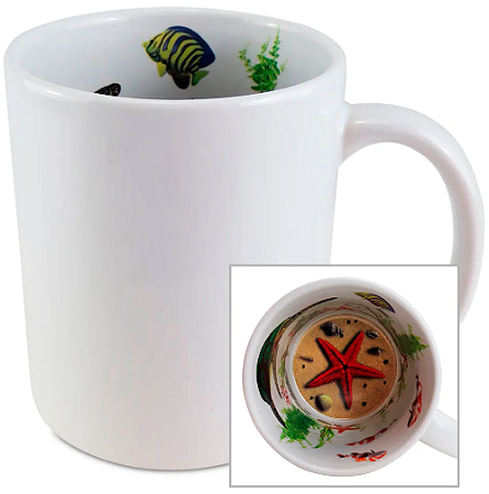 Caneca para Sublimação Branca com Interior Temático Vida Marinha