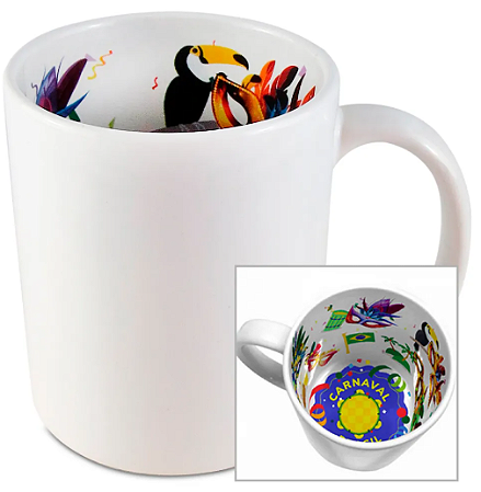 Caneca para Sublimação Branca com Interior Temático Carnaval