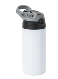Squeeze de Inox Branco Infantil para Sublimação com Bico Automático Tampa Preto e Cinza - 300ml