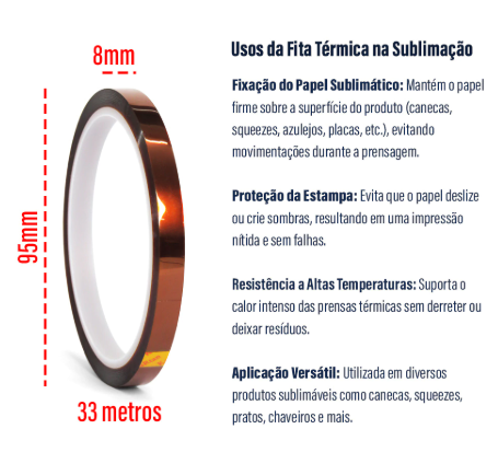 Fita Adesiva Térmica Sublimação 8mm