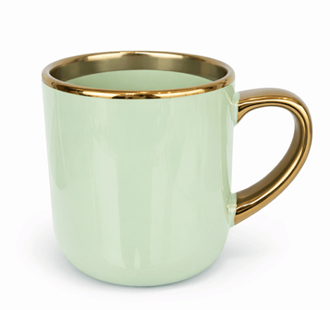 Caneca Imperial Cerâmica Verde para Sublimação com Alça e Borda Cromada Ouro - 400ml