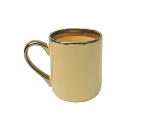 Caneca Imperial Cerâmica Amarela para Sublimação com Alça e Borda Cromado Ouro - 325ml