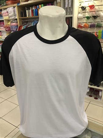 CAMISETA POLIESTER RAGLAN BRANCA/PRETA