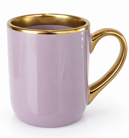 Caneca Imperial Cerâmica Lilás para Sublimação com Alça e Borda Cromado Ouro - 325ml