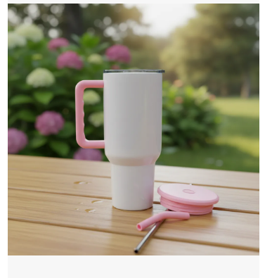 Copo Térmico para Sublimação Aço Inox Branco com Alça e Canudo na Cor Rosa - 1200ml