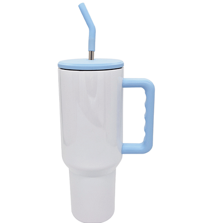 Copo Térmico para Sublimação Aço Inox Branco com Alça e Canudo na cor Azul - 1200ml