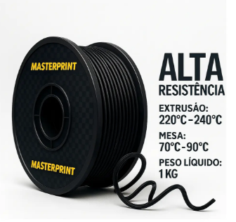 Filamento 3D PETG Preto 1.75mm 1kg Masterprint Impressora 3D