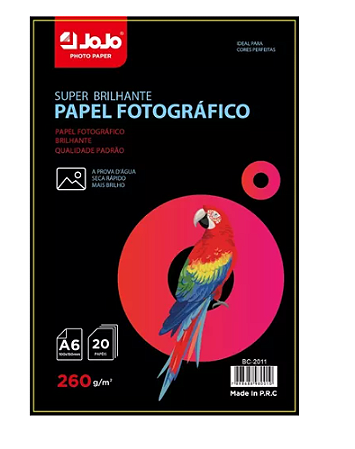 Papel Fotográfico Glossy Brilhante | 260G Tamanho 10X15Cm | Pct 20 Fls