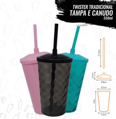 Copo Twister com Tampa e Canudo - 500ML