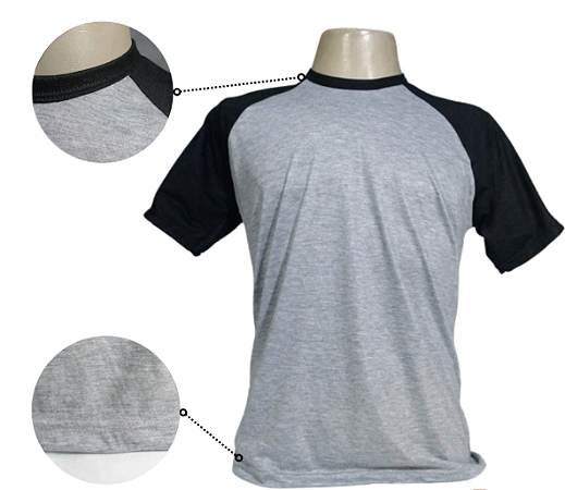 Camiseta 100% Poliester Raglan Mescla Com Preto