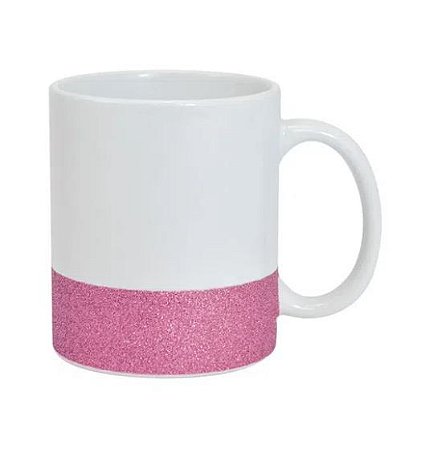 Caneca para Sublimação de Cerâmica Base Glitter Rosa Importada Live