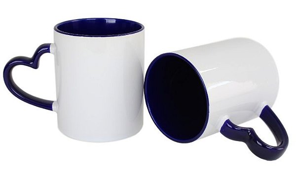 Caneca Love Branca para Sublimação com Alça e Interior Azul Escuro- 12 Unidades