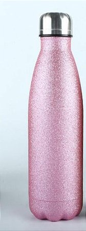 Garrafa Térmica para Sublimação Glitter Rosa com Parede Dupla - 500ml