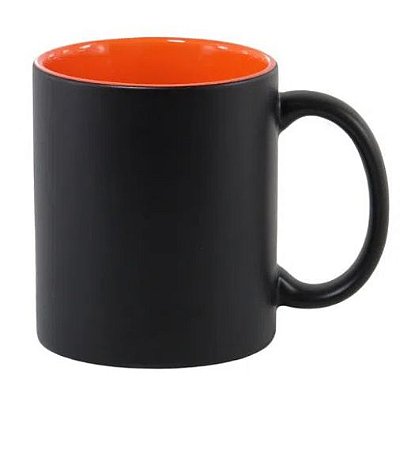 Caneca Mágica em Cerâmica para Sublimação Preta com Interior Laranja