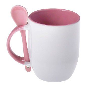 Caneca Com Colher Rosa Resinada Para Sublimação