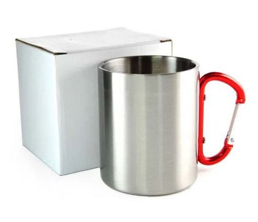 Caneca de Aço Inox para Sublimação com Alça Mosquetão - 300ml