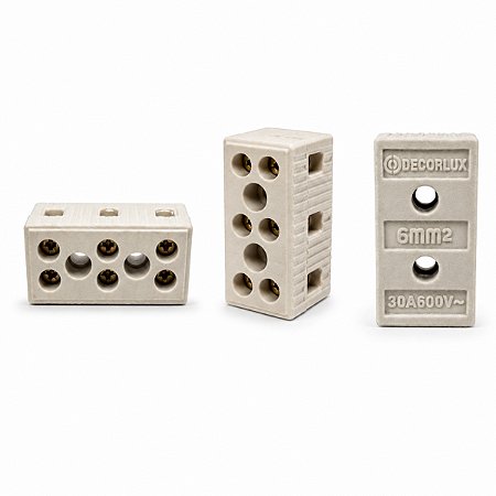 Conector de Porcelana Tripolar 3Pólos 6mm² 30A 600V Conexões de fios e cabos elétricos