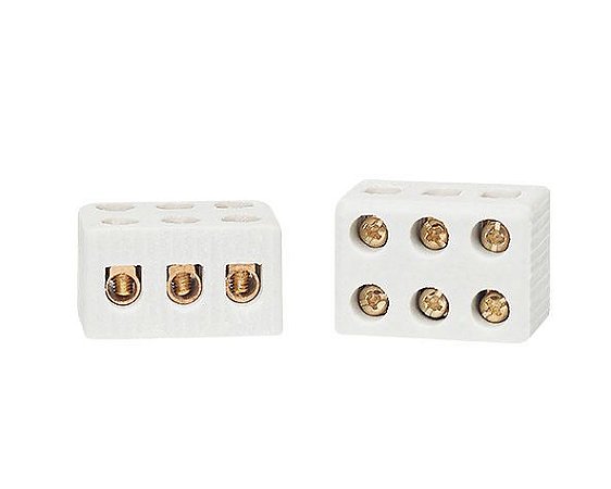Conector de Porcelana 3 Pólos 6 mm² 30A 600V