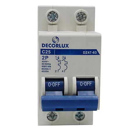 Mini Disjuntor Bipolar 25A 230V-400V Curva C