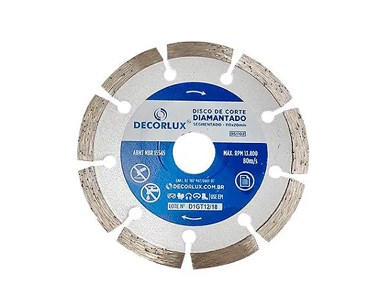 Disco de Corte Diamantado Segmentado 110 x 20 mm