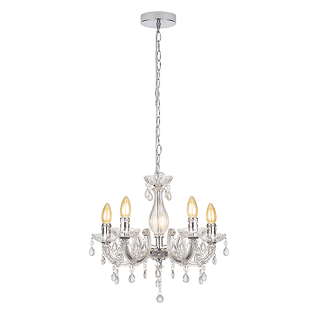 Lustre Pendente Candelabro Acrílico 5 Lâmpadas Branco Elgin