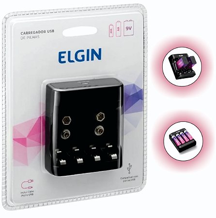 Carregador USB para Pilhas e Baterias com Cabo Micro USB Incluso Elgin