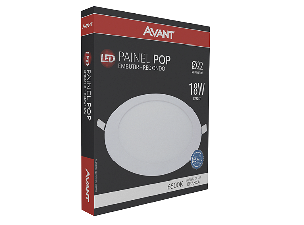 Painel Led Embutir Redondo Branco Frio 6500K 18W Bivolt