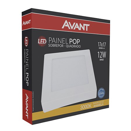 Painel Led Sobrepor Quadrado Branco Quente 3000K 12W Bivolt