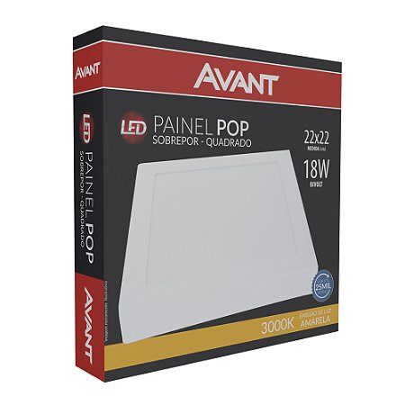 Painel Led Sobrepor Quadrado Branco Quente 3000K 18W Bivolt