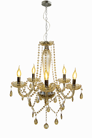 Lustre Candelabro Baronesa Vidro Champagne 5 Braços E14