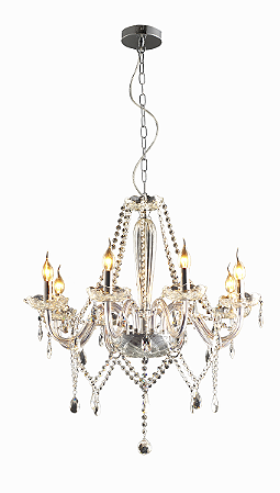 Lustre Candelabro Baronesa Vidro Transparente 8 Braços E14