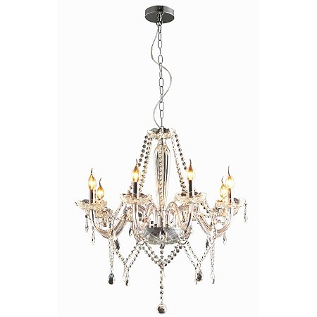 Lustre Candelabro Baronesa Vidro Transparente 8 Braços E14