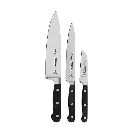 Jogo de Facas Century com Lâminas em Aço Inox e Cabos de Policarbonato e Fibra de Vidro 3 Peças Tramontina