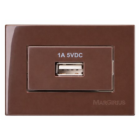 Tomada Carregador USB 1A Bivolt para Embutir em Móvel Linha Sleek 65x45mm Marrom
