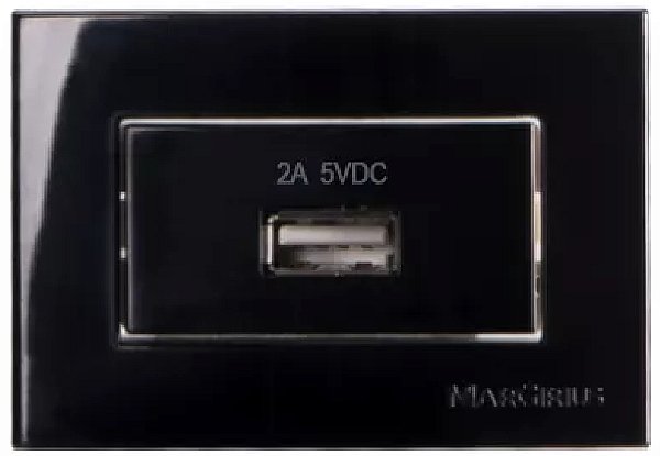 Tomada Carregador USB 2A Bivolt para Embutir em Móvel Linha Sleek 65x45mm Preto Ebony