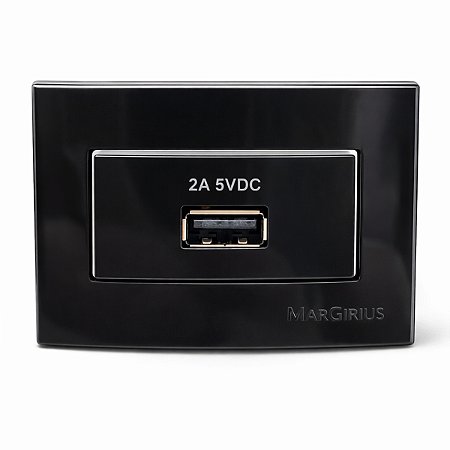 Tomada Carregador USB 2A Bivolt para Embutir em Móvel Linha Sleek 65x45mm Preto Ebony