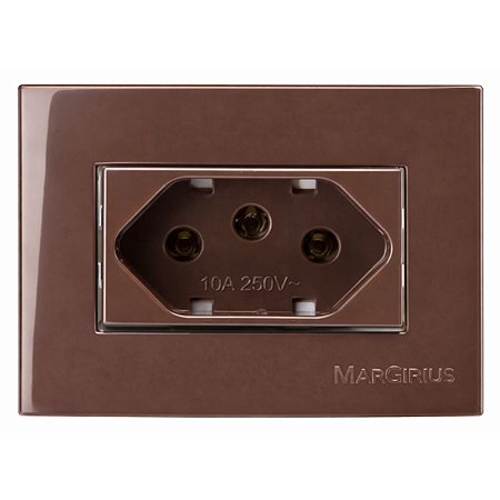 Tomada Simples 2P+T 10A/250V para Embutir em Móvel Linha Sleek 65x45mm Marrom