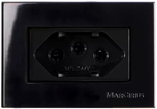 Tomada Simples 2P+T 20A/250V para Embutir em Móvel Linha Sleek 65x45mm Preto Ebony