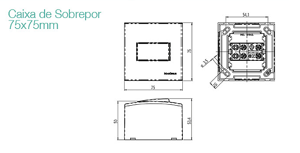 Caixa de Sobrepor com 2 Tomadas 2P+T 20A/250V 75x75mm Sleek Branco