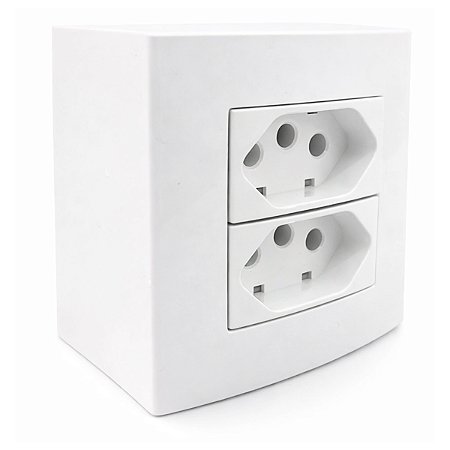Caixa de Sobrepor 2P+T 20A/250V c/ 2 Tomadas 75x75mm Branco