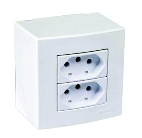 Caixa de Sobrepor com 2 Tomadas 2P+T 10A/250V 75x75mm Sleek Branco