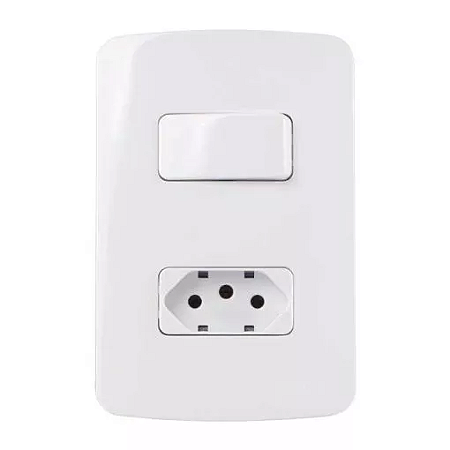 Placa 4x2 com 1 Interruptor Simples 10A/250V + 1 Tomada 2P+T 10A/250V Linha B3