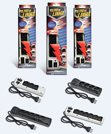 Filtro de Linha com 5 Tomadas em Metal Branco