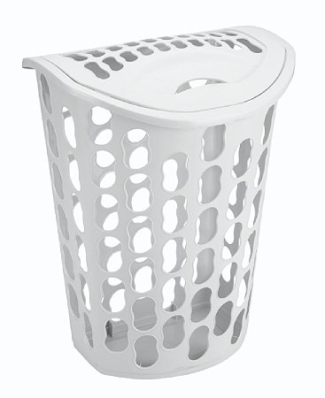 Cesto Telado com Tampa Organizador de Roupa Suja 40L Branco