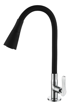 Torneira para Cozinha de Mesa Tubo Flexível Preta Cone Duplo Jato Sigma 1167