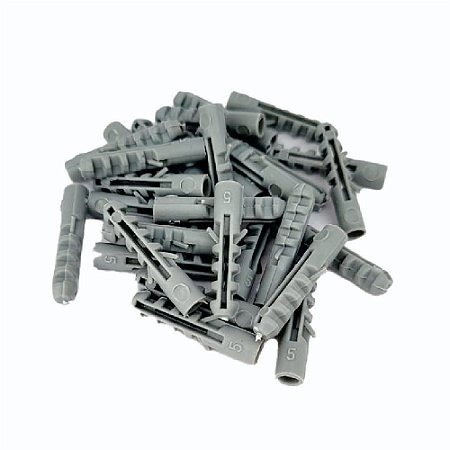 Bucha de Nylon para Fixação 5mm Cinza - Pacote com 100 Unidades