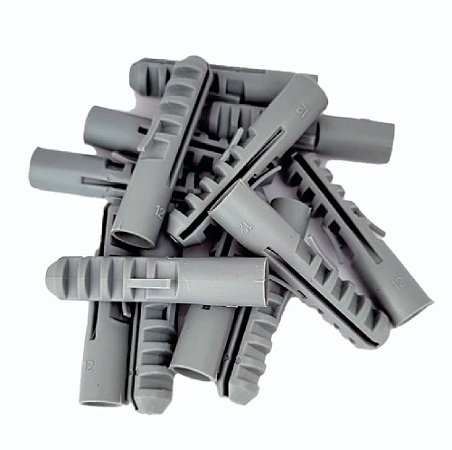 Bucha de Nylon para Fixação 12mm Cinza - Pacote com 25 Unidades