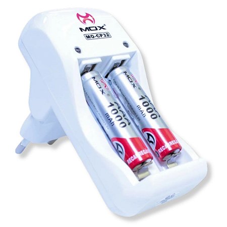 Carregador de Pilhas AutoStop MO-CP32 Bivolt c/ 2 Pilhas AAA